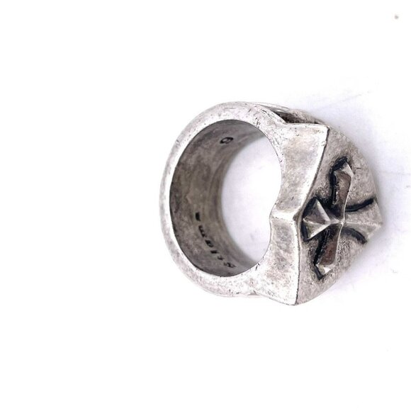 Stigma Oxidized Cross Shield Ring Silver Tone Size 9 - Picture 6 of 6